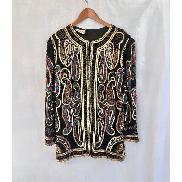 Laurence Kazar Vintage Silk Evening Tunic LARGE Beaded Sequined Glam EUC *READ - Picture 1 of 12